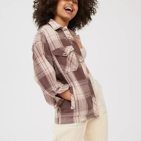 Aerie Offline Plaid Shacket Brown Comfy Outdoors sz XXL - Picture 1 of 6